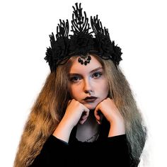 PRICES MAY VARY. Gothic floral headpiece made of soft felt cloth,black flowers and sparkly beads,unique and cool styles make you more brighten in the crowd Black flower crown is about 17.7 In,ribbon design easy to adjust fits size to your head.One size for women Floral garland crown fits for Halloween Decorations,Evening Events,Party Masquerade,Proms,Photoshot,Dance Recital and Costume Cosplay Vampire hairband with 4 ribbons easy to wear and take off,adjust the appropriate size to your desire Co Luxury Fantasy Halloween Headpieces, Gothic Headpiece Crown, Gothic Veil Crown, Halloween Wedding Hair Accessories, Cheap Witchy Hats And Headpieces For Halloween, Cheap Whimsical Halloween Costume Hats And Headpieces, Luxury Costume Hats And Headpieces For Halloween, Gothic Bride Crown, Black Flower Crown