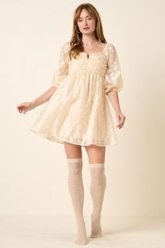 Babydoll Dress Aesthetic, Babydoll Dress Nightwear, Sabrina Carpenter Outfits, Champagne Flowers, Babydoll Dresses, Dress With Stockings, Dress Aesthetic, Organza Fabric, Kawaii Clothes