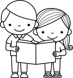 a boy and girl are reading a book together coloring pages for kids, free printable