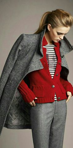 Dressing Outfits, Red Sweater, Looks Chic, 가을 패션, Grey Pants, Fall Fashion Trends, Looks Style, Work Fashion, Fall Winter Outfits