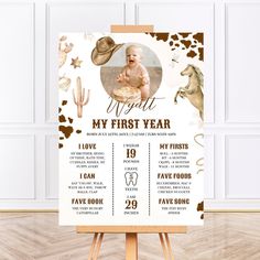 a baby's first year poster on an easel