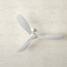 a white ceiling fan mounted on the wall