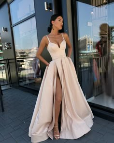 Split Prom Dresses, Satin Formal Dress, Custom Prom Dress, Satin Evening Dresses