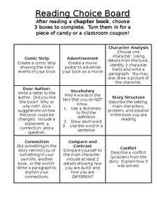 the reading choice board is shown with text and pictures for each individual's needs