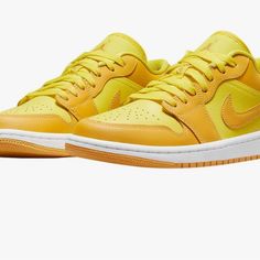 Women Size 11 Tried On In The House Yellow Air Jordan 1 Low, Yellow Synthetic Jordan Sport Shoes, Yellow Low-top Synthetic Jordan Shoes, Yellow Synthetic Jordan Shoes, Yellow Low-top Basketball Shoes With Cushioned Footbed, Jordans Women, Womens Jordans, Jordan Shoes, Yellow White