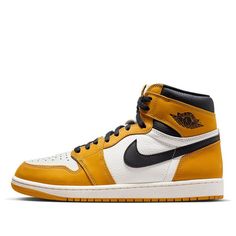 Air Jordan 1 Retro High OG 'Yellow Ochre' DZ5485-701 Sporty Yellow Leather Sneakers, Modern Yellow Sneakers With Boost Midsole, Modern Yellow Sneakers For Streetwear, Yellow Leather Sneakers For Streetwear, Yellow Leather Sneakers, Modern Yellow Sneakers With Contrast Sole, Yellow Retro Sneakers With Boost Midsole, Yellow Leather Sneakers With Boost Midsole, Mustard Leather Sports Sneakers