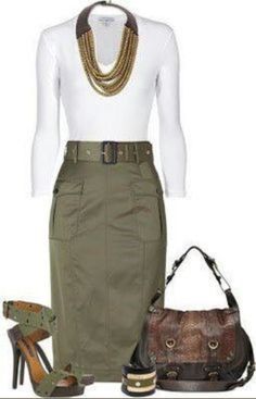 Army Green Skirt Outfit, Green Skirt Outfit Ideas, Green Skirt Outfit, Army Green Skirt, Skirt Outfit Ideas, Skirt Outfit, Complete Outfits, Green Skirt