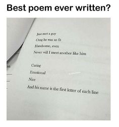 a piece of paper with the words best poem ever written