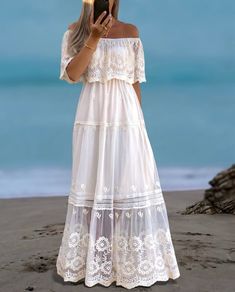 Boho Wedding Dress, White Lace Maxi Dress, Boho Chic Maxi Dress, Boho Wedding - Etsy Lace Maxi Dress For Vacation, Bohemian Summer Dress With Lace Bodice, Beige Lace Floor-length Maxi Dress, Flowy Maxi Dress With Lace Patchwork, Lace Maxi Dress For Beach, Lace Maxi Dress For The Beach, Flowy Lace Maternity Maxi Dress, Flowy Maxi Dress With Lace Bodice, Delicate Lace Maxi Dress For Summer