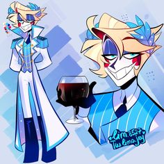 two cartoon characters holding wine glasses and one is looking at the other with an evil look on his face