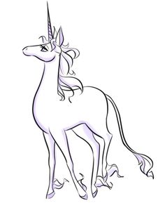 a drawing of a unicorn with long manes and tail standing in front of the camera