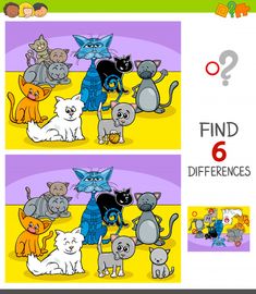 cartoon cats and kittens find the differences between them