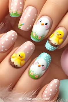 Step into the Easter vibe with these 21 fantastic nail designs! Whether it’s adorable bunnies or vibrant eggs, we’ve got you covered to make your nails pop! Spring, pretty pastel color, easy, natural, cute, simple, gel, acrylic, dip, for short nails, coffin, short, almond shape, long. Chicken Nails, Designing Nails, Simple Spring Nails, Classy Nail