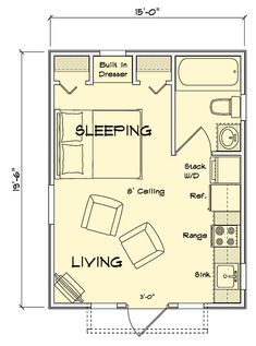 a floor plan for a small house with the measurements