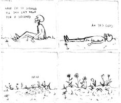 four different views of a person laying on the ground and another lying down in the grass