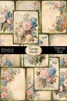 vintage floral papers with flowers on them