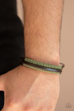 Infused with a plain leather band, green twine knots around two leather bands, creating earthy layers across the wrist. Features an adjustable sliding knot closure.

 Sold as one individual bracelet. Adjustable Sliding Knot, Sliding Knot Closure, Sliding Knot, Jewelry Images, Paparazzi Accessories, Bracelet Clasps, Cord Bracelets, Paparazzi Jewelry, Short Necklace