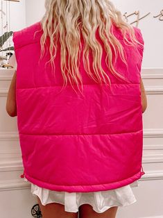 Our Polly Pocket is a hot pink down vest. She features adorable a front snap button closure, and front pockets. content: 100% polyester care: hand wash, lay flat to dry Trendy Nylon Spring Vest, Trendy Spring Nylon Vest, Trendy Nylon Vest For Spring, Pink Sleeveless Vest With Pockets, Casual Pink Vest Outerwear, Pink Casual Winter Vest, Trendy Winter Vest With Button Closure, Casual Pink Winter Vest, Spring Nylon Vest With Pockets