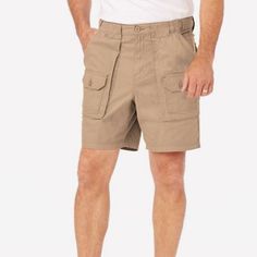 These Cargo Shorts Are Size 42 Made By John Blair. They Are Made With 100% Cotton And Are Machine Washable. They Zip And Button In The Front, Has Elastic Inserts In The Waistband And Plenty Of Pockets. They Are New, Might Have Some Wrinkling With Shipping. Nice Shorts For Every Day Wear. Casual Khaki Cargo Pants For Camping, Cargo Style Shorts For Outdoor Activities, Cargo Shorts With Pockets For Camping, Short Cargo Shorts With Pockets For Camping, Casual Camping Bottoms With Multiple Pockets, Khaki Camping Shorts With Pockets, Casual Cargo Pants With Side Pockets For Camping, Casual Cargo Pants For Camping, Utility Bottoms With Side Pockets For Camping