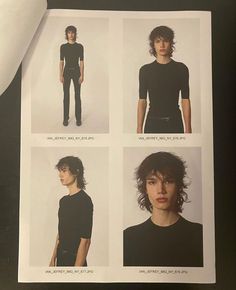 four pictures of men's black clothing with different hair styles and hairstyles