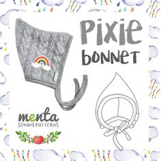 a drawing of a piece of fabric with the words pixie bonnet and an umbrella