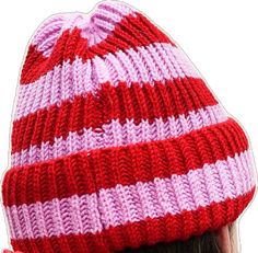 Trendy Multicolor Winter Beanie, Red Knitted Beanie For Winter, Red Knitted Winter Beanie, Red Casual Winter Hat, Casual Red Winter Hat, Cute Red Winter Hat, Warm Red Winter Hat, Casual Red Winter Beanie, Pink Casual Beanie Cap