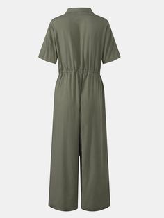 Solid Color Lapel Collar Button Short Sleeve Jumpsuit with Pocket Short Sleeve Jumpsuit, Spring Look, Short Sleeve Jumpsuits, Jumpsuit With Sleeves, Color Pick, Online Customer Service, Chic Clothes, Spring Looks, Fashion Chic