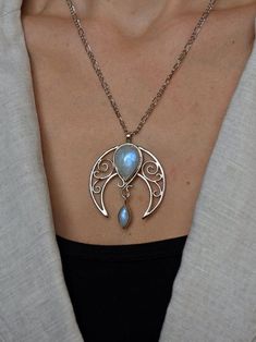 Silver Natural Opal Moonstone Cutout Necklace Ethnic Vintage Jewelry Bohemian Moon Shaped Jewelry With Natural Stones, Bohemian Moon Phase Necklace In Sterling Silver, Bohemian Sterling Silver Moon Phase Necklace, Silver Moon Necklace For Festival, Silver Crescent Bohemian Jewelry, Bohemian Silver Crescent Jewelry, Festival Moon Phase Round Pendant Jewelry, Bohemian Jewelry Pendant With Moon Charm, Festival Jewelry With Moon Charm Round Pendant