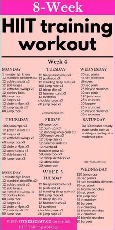 the 8 - week hiit training workout is shown in pink and black with an image of