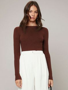 Women's Long Sleeve Solid Elastic Fitted Sweater Uniform,Long Sleeve Tops Coffee Brown Casual  Long Sleeve Knitwear Plain Basic Tops High Stretch Spring/Fall Women Clothing, size features are:Bust: ,Length: ,Sleeve Length: Sweater Uniform, Coffee Brown, Casual Sweaters, Fitted Sweater, Basic Tops, Kids Beachwear, Knitwear Women, Long Sleeve Sweater, All Fashion