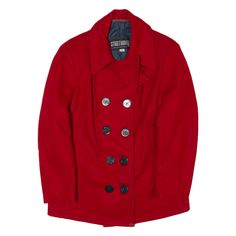 STREET MOVES Overcoat Jacket Red Womens M Red Buttoned Winter Outerwear, Red Winter Outerwear With Buttons, Classic Red Double-breasted Pea Coat, Red Pea Coat With Buttons, Red Long Sleeve Pea Coat With Buttons, Classic Red Pea Coat For Fall, Red Double-breasted Outerwear For Winter, Red Double-breasted Winter Outerwear, Red Double-breasted Pea Coat For Winter