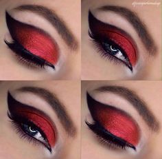 Make Up Ideas For Begginers, Devils Makeup Halloween, Diy Devil Costume Women Make Up, Black And Red Makeup Ideas, Rocker Glam Makeup, Gothic Devil Makeup, Morphe 35c Palette Looks Step By Step, Devil Costumes Women, Red Halloween Eye Makeup