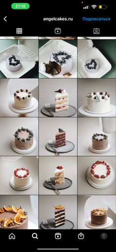 multiple pictures of different types of cakes on plates