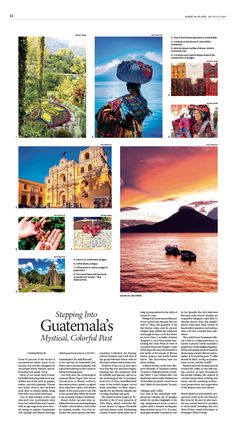 the front page of an article about guatemala's cultural heritage and its surroundings, with pictures