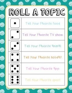 the roll a topic game with four dices on it and two words that spell out