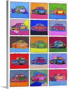 an art work with many different cars painted on it