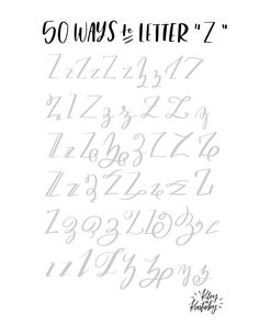 the letters and numbers are drawn in black ink on white paper, which reads 50 ways to letter z