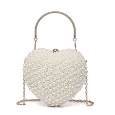 PRICES MAY VARY. 1. Material: This heart pearl clutch bag is made of high quality pearls. The whole bag is handmade,the pearls are firm. We string all the pearls together by hand. The style is very exquisite and elegant. Two Detachable Straps: There are two different length strap, all of them are detachable. The first one is 12.6 inch pearl strap. The second is is 47 inch long metal chain. You can use the bag as handbag without the chain, or use the short metal chain as a wrist bag. Or use the l Pearl Embroidered Party Clutch, Pearl Embellished Evening Bag For Party, Pearl Evening Bag With Pearl Handle For Wedding Guest, Pearl White Clutch For Parties, Pearl White Pearl Clutch As Gift, Pearl Embellished Clutch Gift, Elegant Heart-shaped Evening Bag For Events, Elegant Heart-shaped Evening Bag, Elegant White Heart-shaped Bag