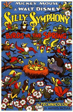 an advertisement for silly symphon's birds in the spring, with cartoon characters