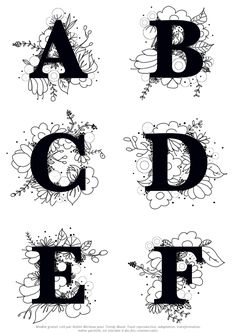 the letters are black and white with floral designs on each letter's uppercase