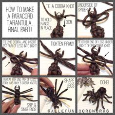 instructions for how to make a taranula spider from rope and leather threads