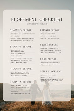 a wedding checklist with the words,'elopement checklist '