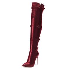 TAAFO Burgundy Thigh High Heel Boots Pointy Toe Stiletto Heel Long Boots US 3 / EU 33-Maroon Burgundy Thigh High Boots, Pink Hightop Vans, Thigh High Heel Boots, Glitter Stilettos, Red Stilettos, Thigh High Boots Heels, Club Shoes, Womens Stilettos, Black Boots Tall