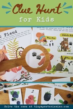 an animal themed clue hunt for kids with the title overlay that reads, clues hunt for kids