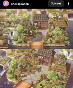 two screens show the same scene as each other, with trees and houses on them