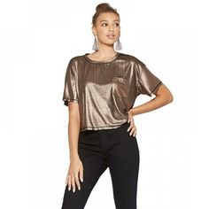 Wild Fable Bronze Short Sleeve Shine Boxy Cropped T-Shirt. Size: Medium Pit To Pit: Length: Condition: New With Tags Tags: Casual - Night Out - Date Night - Party - Chic - Stylish Trendy Metallic Tops For Fall, Gold Short Sleeve Top For Summer, Trendy Gold T-shirt For Summer, Trendy Gold Summer T-shirt, Trendy Gold Tops For Fall, Gold Crop Top For Summer, Casual Gold Short Sleeve Top, Gold Casual Short Sleeve Top, Trendy Gold Crew Neck T-shirt