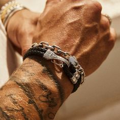 The devils in the detail. Finished with a filigree engraved lobster clasp, the leather rope bracelet will break up the metal and add new levels to your look. Wear it solo or stack it with any silver bracelet of your choice for an instantly elevated look. ✓ Vegan Leather ✓ 316L Stainless Steel & Rhodium ✓ Water, Heat, Sweat Resistant✓ Hypoallergenic (No Green Skin) Everyday Silver Metal Braided Bracelets, Adjustable Silver Braided Bracelet With Stainless Steel Clasp, Classic Engraved Silver Leather Bracelet, Adjustable Silver Leather Bracelet With Stainless Steel Clasp, Adjustable Silver Leather Bracelet With Sterling Silver Clasp, Silver Leather Bracelet With Sterling Clasp As Gift, Adjustable White Gold Bracelet With Stainless Steel Clasp, Classic Adjustable Braided Bracelet With Lobster Clasp, Adjustable Gunmetal Jewelry With Stainless Steel Clasp