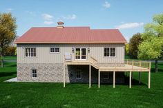 an artist's rendering of a house in the middle of a field with grass and trees