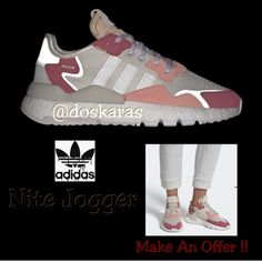 Brand Spankin' New W/Tags Adidas Nite Jogger Colorway : Raw White/Cloud White/Pink Notice: New & Dope Asf !! Never Used :) Size : 8.5 Gender : Women's % Authentic We Keep Records Of All Transactions For The Buyer And Sellers Protection If You Don't Like The Price, Make Us A Reasonable Offer Before Someone Else Does :) We Never Decline Low Offer's; We Counter Them [Super Motivated Seller] Check Out Our Reviews On Our About Page To Help You Make A Better Decision. Adidas Nite Jogger, Nite Jogger, Hello Kitty Shoes, Adidas Swift Run, Adidas Cloudfoam, Adidas Pure Boost, Adidas Athletic Shoes, Women's Slip On Shoes, About Page