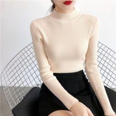 Women’s Solid Turtleneck Knitted Sweater – OnInitiative.com Cozy Fitted Winter Tops, Cozy Fitted Ribbed Knit Top, Cozy Ribbed Fitted Knit Top, Elegant Ribbed Knit Top For Winter, Elegant Ribbed Winter Sweater, Elegant Fitted Soft Knit Top, Fitted Soft Knit Turtleneck Sweater, Cozy Fitted Knit Top For Fall, Fitted Textured Knit Winter Sweater